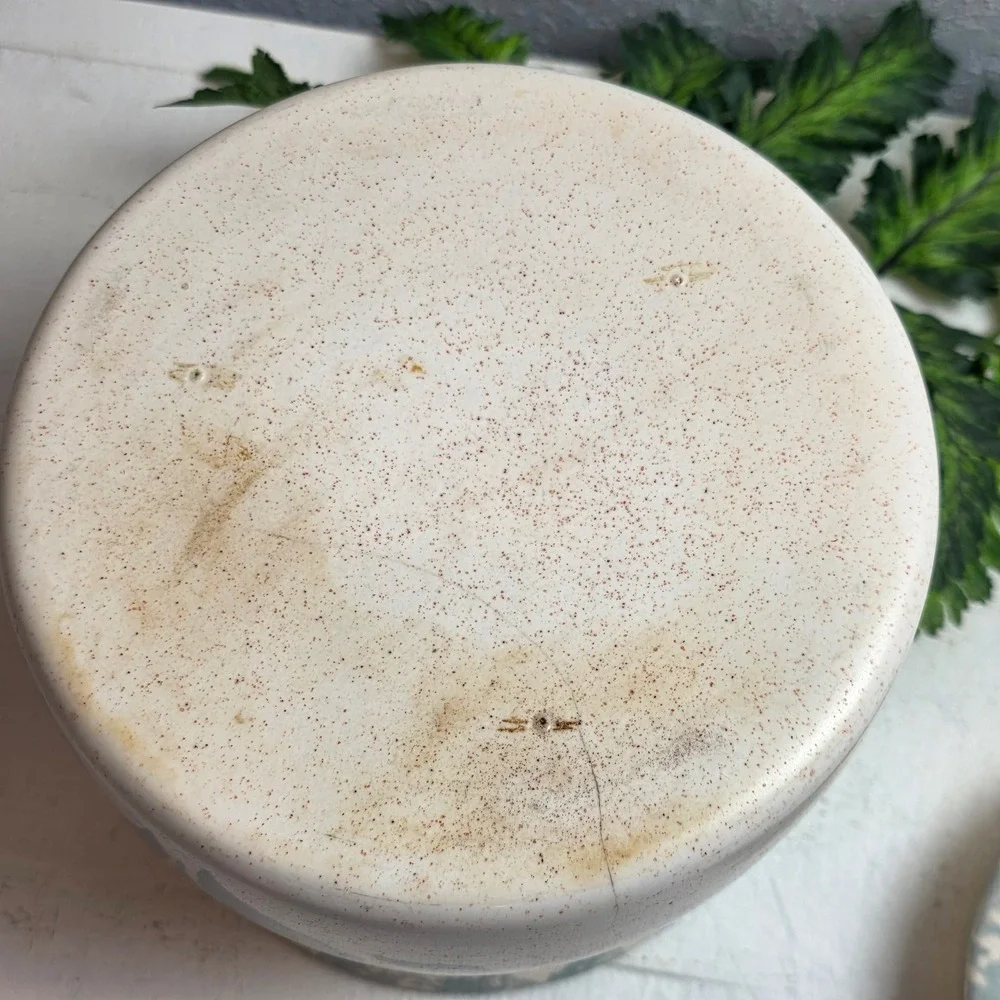 Vintage Ceramic Canister Jar‎ Lid Pink Blue Tulips Floral Design Kitchen Storage